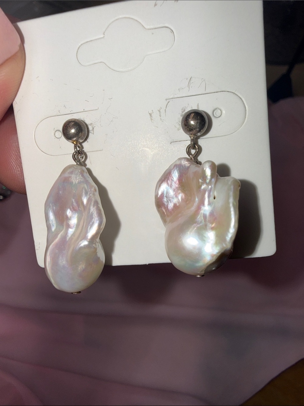 925 Sterling Silver Baroque Freshwater Pearl Drop Earrings White NWOT